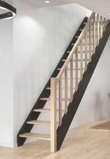 DOLLE HELSINKI - schody rovné bez podstupnic, dub nelakovaný/černá, zábradlí sloupky